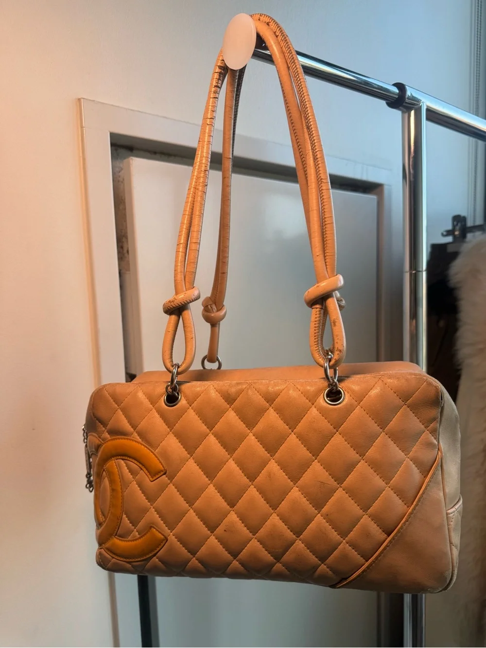 CHANEL Quilted Shoulder Bag in Camel Tan Leather